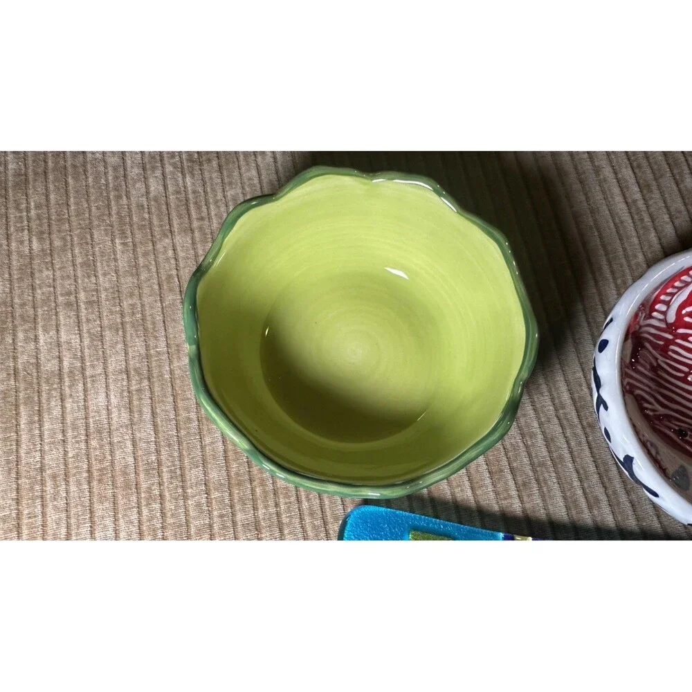 Set of 3 Colorful Appetizer Snack Dip Bowls Glass & Ceramic Crab Easter Party